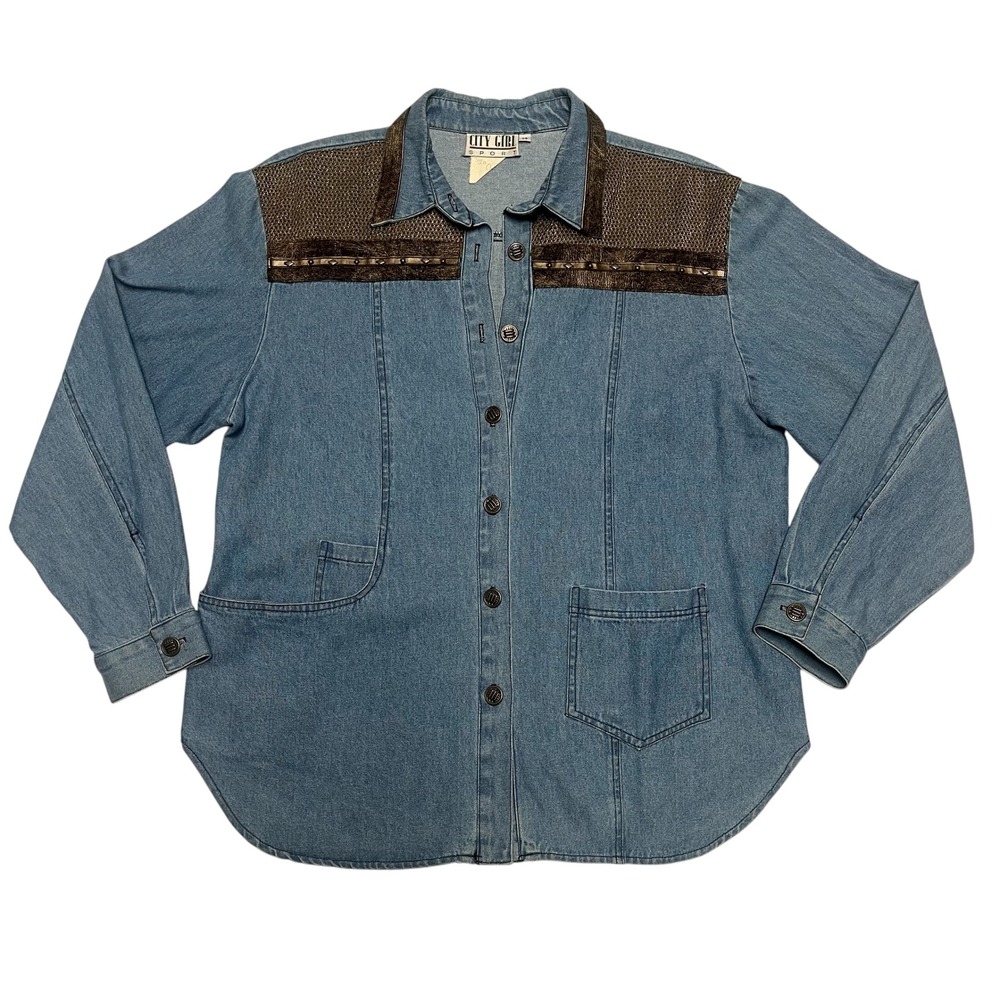 City Girl Sport Vintage Blue Denim Studded Western Shirt 14